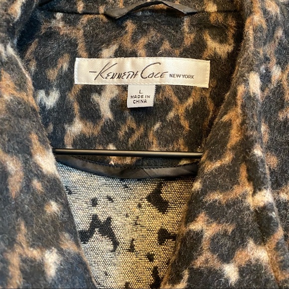 KENNETH COLE New York Faux Fur Cheetah Leopard Print Black Ribbed Knit Sleeves - Picture 3 of 8